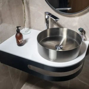 SAPHO PULSE rohový stolek s umyvadlem 755x455mm, levý, nerez mat Akce