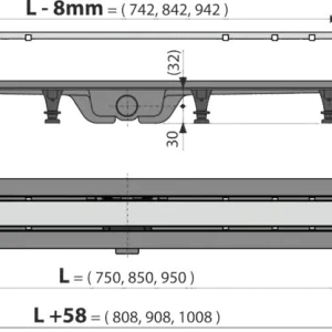 Zlevněný ALCAPLAST Sprchový liniový žlab plastový, s okrajem a oboustranným roštem (plný / vložení dlažby), délka 950 mm APZ19-950