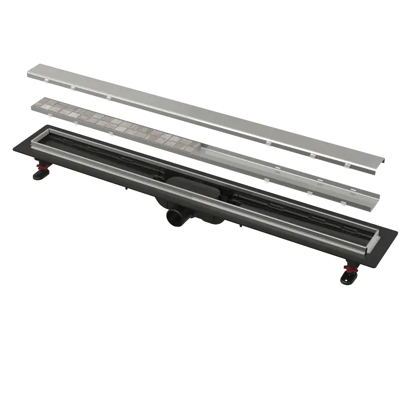 ALCAPLAST Sprchový liniový žlab plastový, s nerezovým okrajem a oboustranným roštem (plný / vložení dlažby), délka 550 mm APZ20-550 Bezpečná Platba