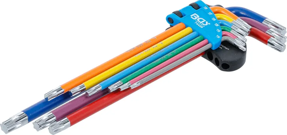 Ověřený BGS Sada zahnutých klíčů, vícebarevné, extra dlouhé, T-profil (pro Torx) T10 - T50, 9dílná
