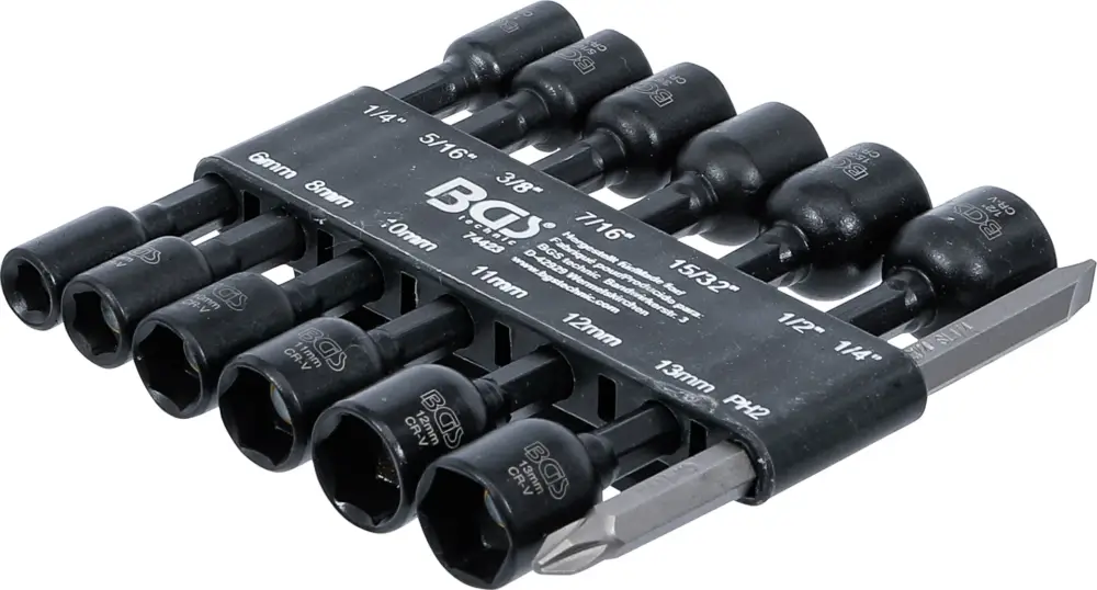 BGS Sada nástrčných šestihranných hlavic,pohon vnější šestihran 6,3 mm (1/4"),pro vrtačky, Zlevněný