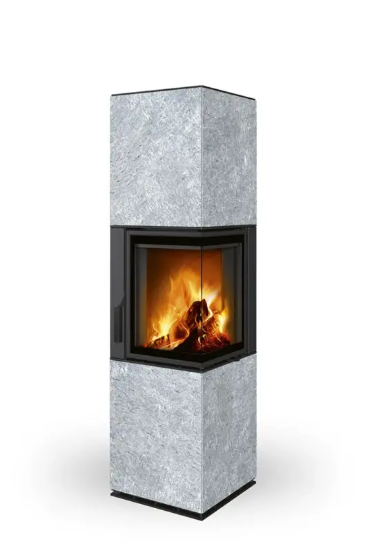 Finální Výprodej ROMOTOP Rohový designový krb s děleným sklemHARMONY R HA Kámen, pravý