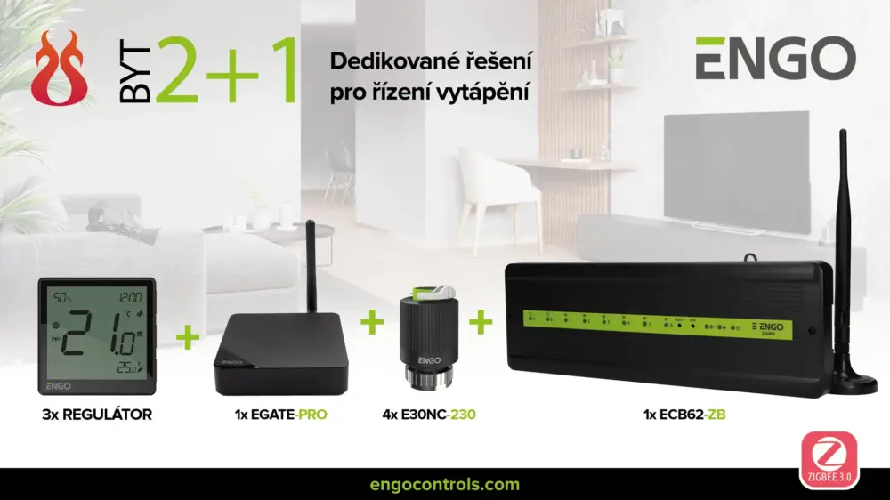Speciální Cena ENGO CONTROLS Komplet pro váš byt 2+1 Zigbee 3.0, podlahové vytápění