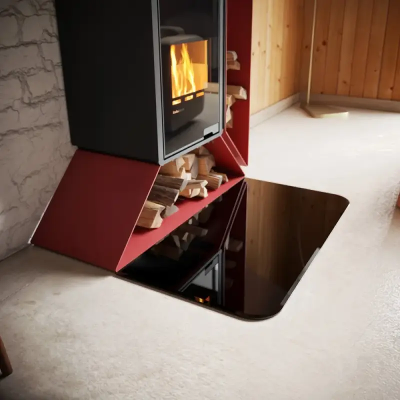 Sklo pod kamna - FLAMINGO Oblouk 1100x600 mm, černé, fazeta / 2xR100 / 6 mm Bezpečná Platba