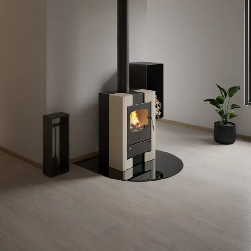 Sklo pod kamna - FLAMINGO Kapka 1100x1100 mm, černé, fazeta / 6 mm Originální